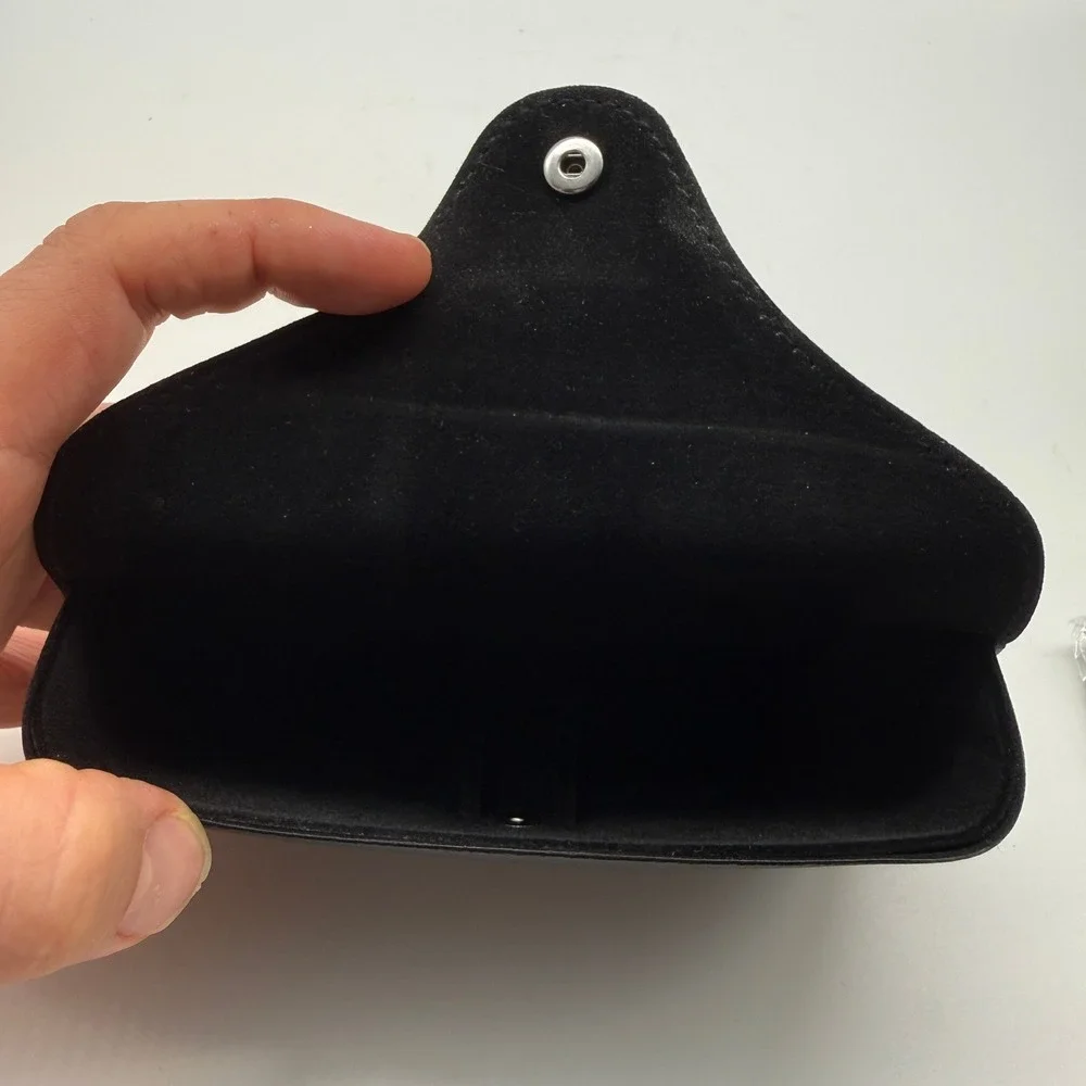 Ray-Ban Chromance Sunglasses Case Unisex Black Leather Snap With Cleaning Cloth